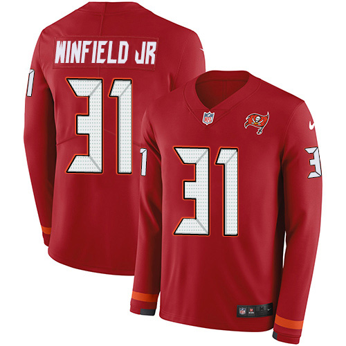 Personalized Buccaneers #31 Antoine Winfield Jr. Red Team Color Men’s Stitched NFL Limited Therma Long Sleeve Jersey