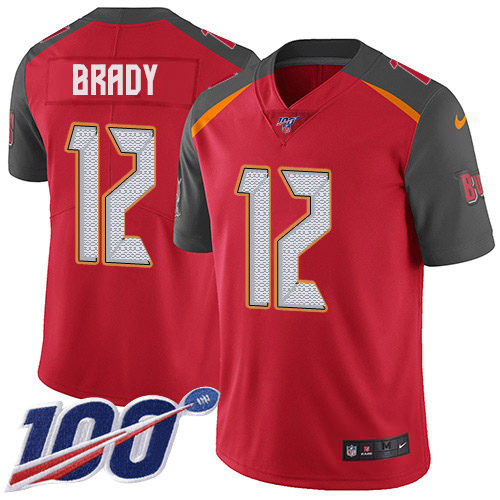 Personalized Buccaneers #12 Tom Brady Red Team Color Men’s Stitched NFL 100th Season Untouchable Limited Jersey
