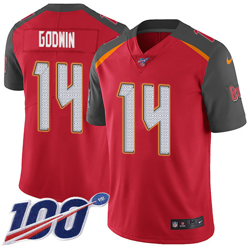 Personalized Buccaneers #14 Chris Godwin Red Team Color Men’s Stitched NFL 100th Season Untouchable Limited Jersey