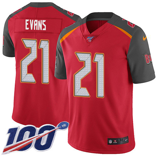Personalized Buccaneers #21 Justin Evans Red Team Color Men’s Stitched NFL 100th Season Untouchable Limited Jersey