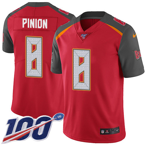 Personalized Buccaneers #8 Bradley Pinion Red Team Color Men’s Stitched NFL 100th Season Untouchable Limited Jersey