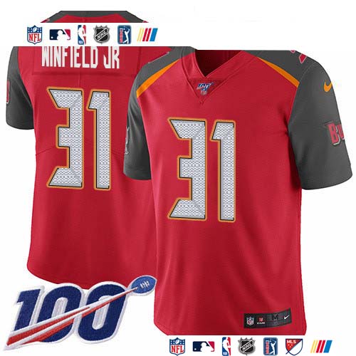 Personalized Buccaneers #31 Antoine Winfield Jr. Red Team Color Men’s Stitched NFL 100th Season Untouchable Limited Jersey
