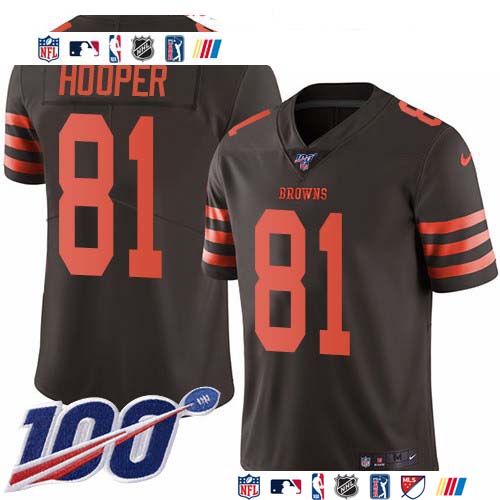 Personalized Browns #81 Austin Hooper Brown Men’s Stitched NFL Limited Rush 100th Season Jersey
