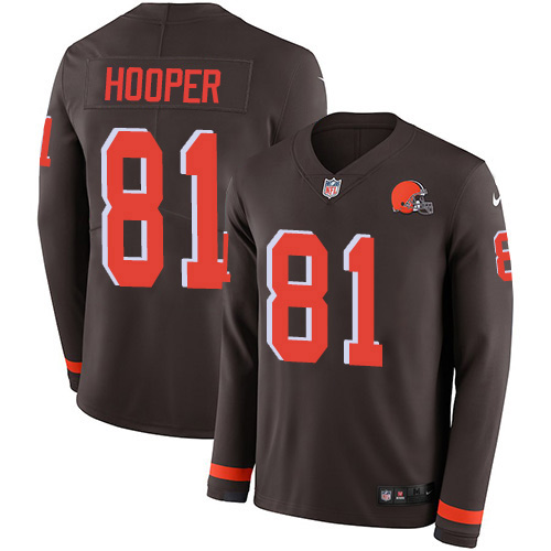 Personalized Browns #81 Austin Hooper Brown Team Color Men’s Stitched NFL Limited Therma Long Sleeve Jersey