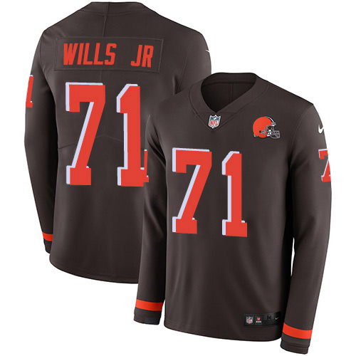 Personalized Browns #71 Jedrick Wills JR Brown Team Color Men’s Stitched NFL Limited Therma Long Sleeve Jersey