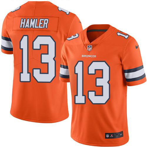Personalized Broncos #13 KJ Hamler Orange Men’s Stitched NFL Limited Rush Jersey