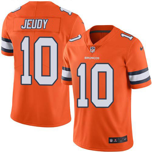 Personalized Broncos #10 Jerry Jeudy Orange Men’s Stitched NFL Limited Rush Jersey
