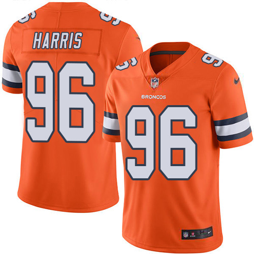 Personalized Broncos #96 Shelby Harris Orange Men’s Stitched NFL Limited Rush Jersey