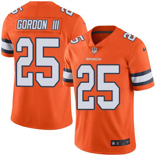 Personalized Broncos #25 Melvin Gordon III Orange Men’s Stitched NFL Limited Rush Jersey