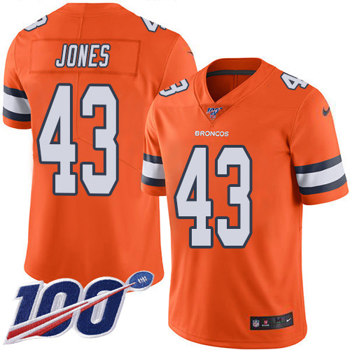Personalized Broncos #43 Joe Jones Orange Men’s Stitched NFL Limited Rush 100th Season Jersey