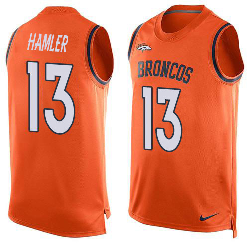 Personalized Broncos #13 KJ Hamler Orange Team Color Men’s Stitched NFL Limited Tank Top Jersey