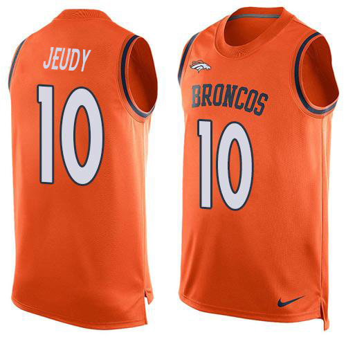Personalized Broncos #10 Jerry Jeudy Orange Team Color Men’s Stitched NFL Limited Tank Top Jersey