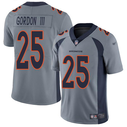 Personalized Broncos #25 Melvin Gordon III Gray Men’s Stitched NFL Limited Inverted Legend Jersey