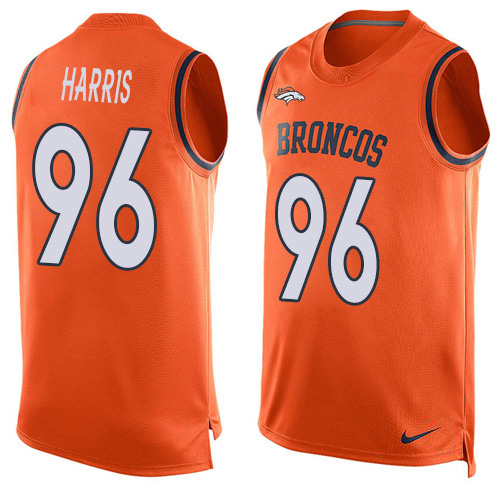 Personalized Broncos #96 Shelby Harris Orange Team Color Men’s Stitched NFL Limited Tank Top Jersey