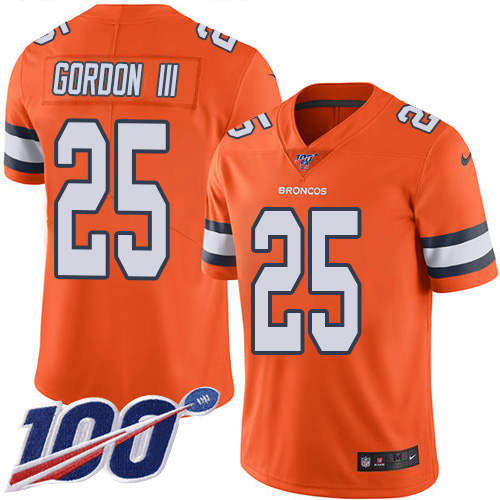 Personalized Broncos #25 Melvin Gordon III Orange Men’s Stitched NFL Limited Rush 100th Season Jersey
