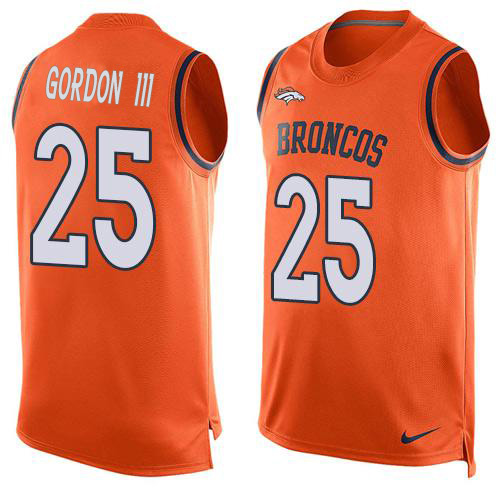 Personalized Broncos #25 Melvin Gordon III Orange Team Color Men’s Stitched NFL Limited Tank Top Jersey