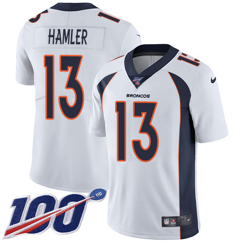 Personalized Broncos #13 KJ Hamler White Men’s Stitched NFL 100th Season Untouchable Limited Jersey