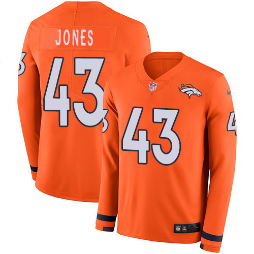 Personalized Broncos #43 Joe Jones Orange Team Color Men’s Stitched NFL Limited Therma Long Sleeve Jersey