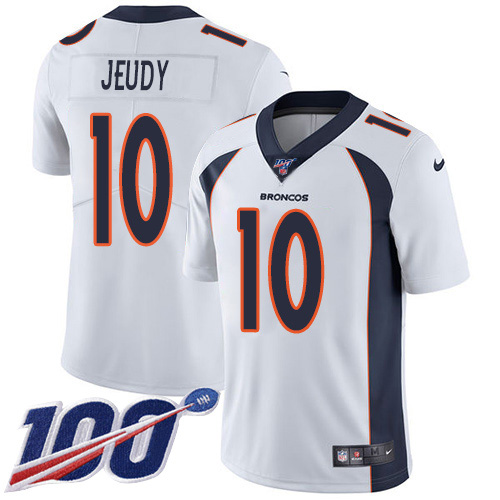 Personalized Broncos #10 Jerry Jeudy White Men’s Stitched NFL 100th Season Untouchable Limited Jersey