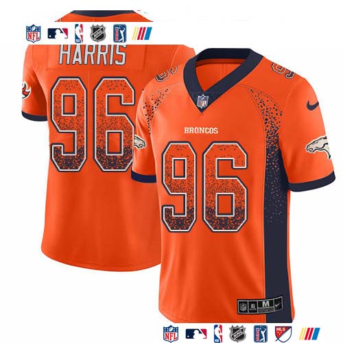 Personalized Broncos #96 Shelby Harris Orange Team Color Men’s Stitched NFL Limited Rush Drift Fashion Jersey