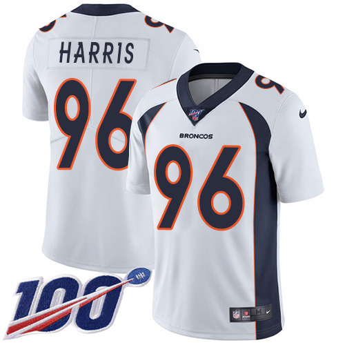 Personalized Broncos #96 Shelby Harris White Men’s Stitched NFL 100th Season Untouchable Limited Jersey
