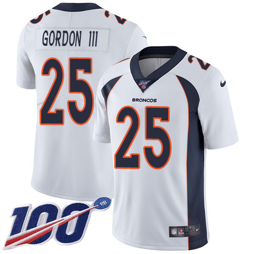 Personalized Broncos #25 Melvin Gordon III White Men’s Stitched NFL 100th Season Untouchable Limited Jersey