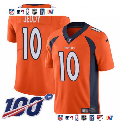 Personalized Broncos #10 Jerry Jeudy Orange Team Color Men’s Stitched NFL 100th Season Untouchable Limited Jersey