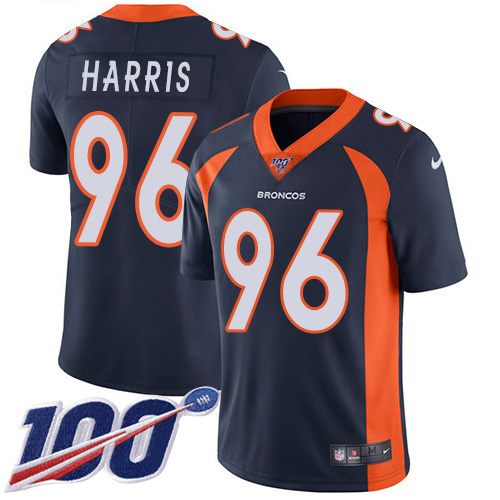 Personalized Broncos #96 Shelby Harris Navy Blue Alternate Men’s Stitched NFL 100th Season Untouchable Limited Jersey