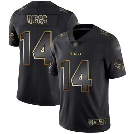 Personalized Bills #14 Stefon Diggs Black Gold Men’s Stitched NFL Untouchable Limited Jersey