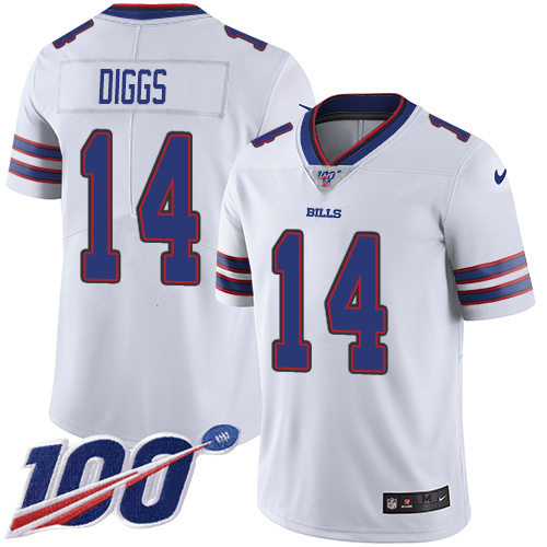 Personalized Bills #14 Stefon Diggs White Men’s Stitched NFL 100th Season Untouchable Limited Jersey