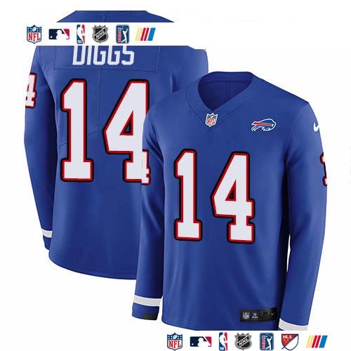 Personalized Bills #14 Stefon Diggs Royal Blue Team Color Men’s Stitched NFL Limited Therma Long Sleeve Jersey