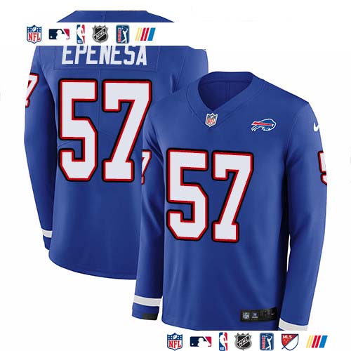 Personalized Bills #57 A.J. Epenesas Royal Blue Team Color Men’s Stitched NFL Limited Therma Long Sleeve Jersey