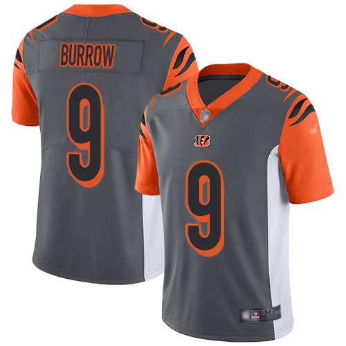 Personalized Bengals #9 Joe Burrow Silver Men’s Stitched NFL Limited Inverted Legend Jersey