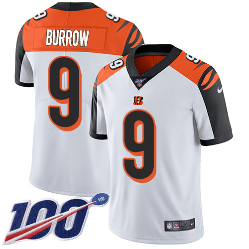 Personalized Bengals #9 Joe Burrow White Men’s Stitched NFL 100th Season Untouchable Limited Jersey