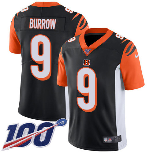 Personalized Bengals #9 Joe Burrow Black Team Color Men’s Stitched NFL 100th Season Untouchable Limited Jersey