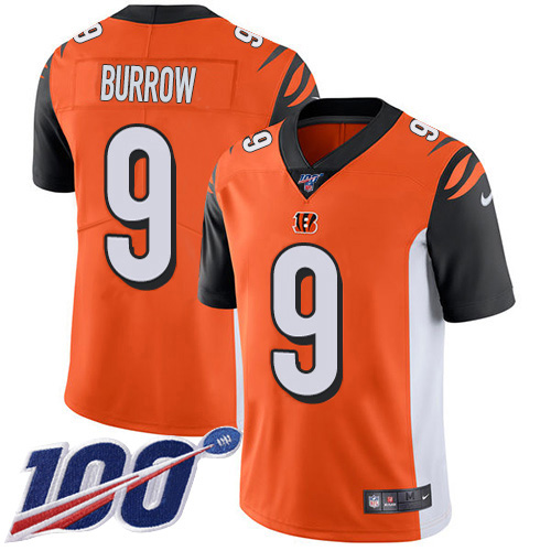 Personalized Bengals #9 Joe Burrow Orange Alternate Men’s Stitched NFL 100th Season Untouchable Limited Jersey