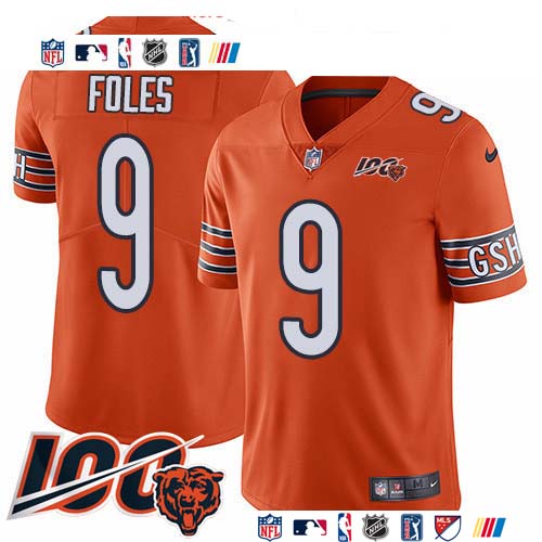 Personalized Bears #9 Nick Foles Orange Men’s Stitched NFL Limited Rush 100th Season Jersey
