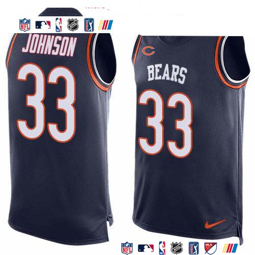 Personalized Bears #33 Jaylon Johnson Navy Blue Team Color Men’s Stitched NFL Limited Tank Top Jersey