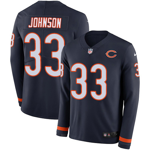 Personalized Bears #33 Jaylon Johnson Navy Blue Team Color Men’s Stitched NFL Limited Therma Long Sleeve Jersey
