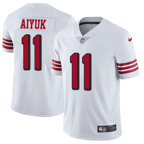 Personalized 49ers #11 Brandon Aiyuk White Men’s Stitched NFL Limited Rush Jersey
