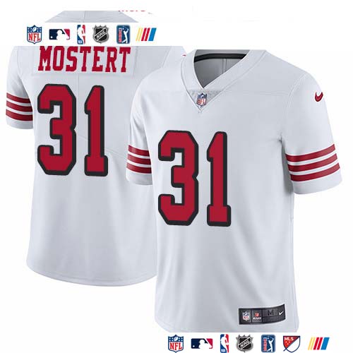Personalized 49ers #31 Raheem Mostert White Men’s Stitched NFL Limited Rush Jersey