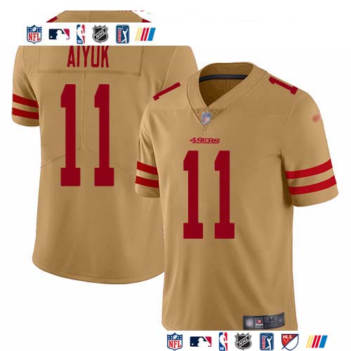 Personalized 49ers #11 Brandon Aiyuk Gold Men’s Stitched NFL Limited Inverted Legend Jersey
