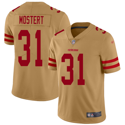 Personalized 49ers #31 Raheem Mostert Gold Men’s Stitched NFL Limited Inverted Legend Jersey
