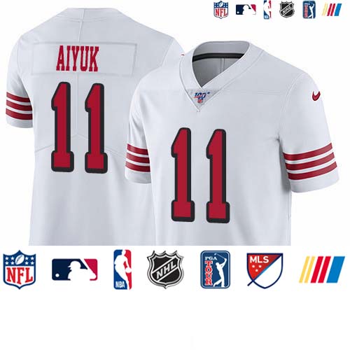 Personalized 49ers #11 Brandon Aiyuk White Men’s Stitched NFL Limited Rush 100th Season Jersey