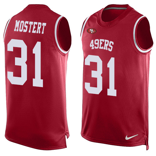 Personalized 49ers #31 Raheem Mostert Red Team Color Men’s Stitched NFL Limited Tank Top Jersey