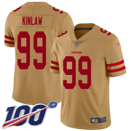 Personalized 49ers #99 Javon Kinlaw Gold Men’s Stitched NFL Limited Inverted Legend 100th Season Jersey