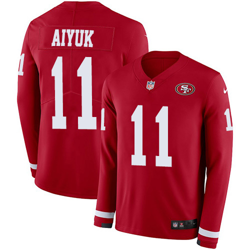 Personalized 49ers #11 Brandon Aiyuk Red Team Color Men’s Stitched NFL Limited Therma Long Sleeve Jersey