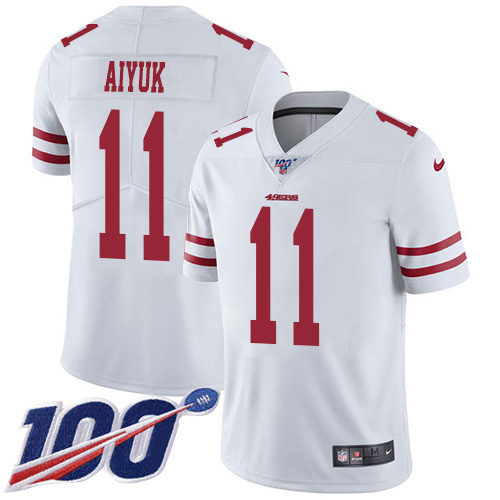 Personalized 49ers #11 Brandon Aiyuk White Men’s Stitched NFL 100th Season Untouchable Limited Jersey