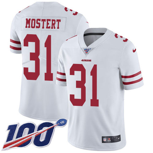 Personalized 49ers #31 Raheem Mostert White Men’s Stitched NFL 100th Season Untouchable Limited Jersey