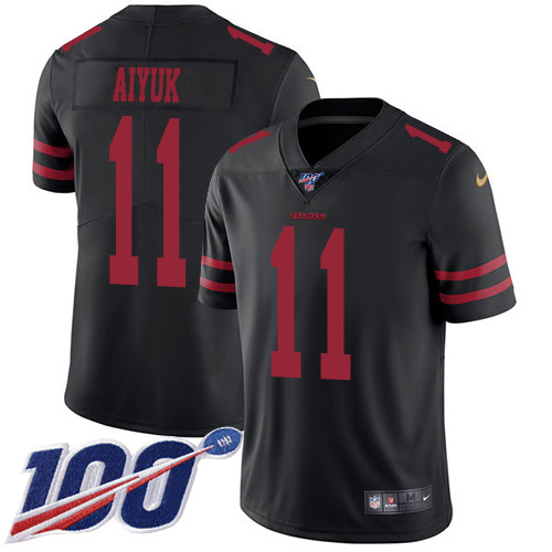 Personalized 49ers #11 Brandon Aiyuk Black Alternate Men’s Stitched NFL 100th Season Untouchable Limited Jersey
